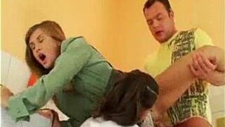 The three continue their fully clothed piss games - porn video