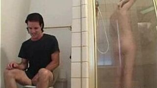 Natural teen fucks a stranger in the shower - porn video