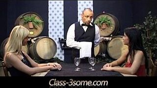 Horny chicks tease and fuck a sexy winery waiter - porn video