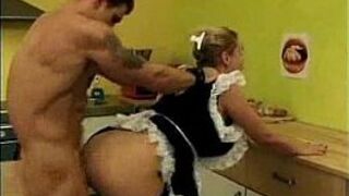 He bones French maid hard in kitchen - porn video
